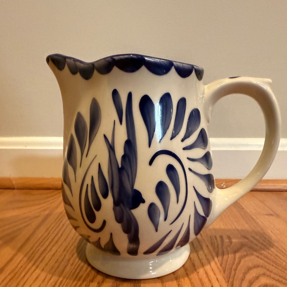Pottery Barn Indigo and Cream Ceramic Pitcher